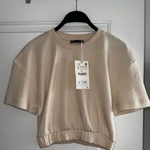 Zara- Tan shirt with elastic waistband (Small)